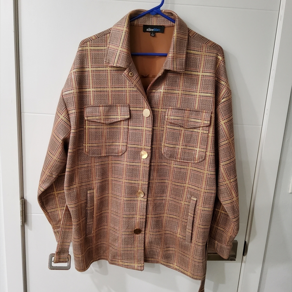 Alice Blue Plaid Belted Jacket Size L